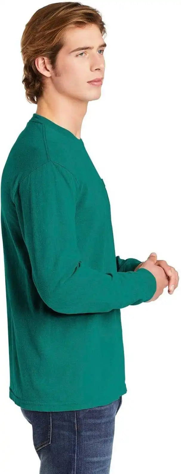 Comfort Colors 4410 Heavyweight Garment Dyed Long Sleeve Pocket Tee Seafoam