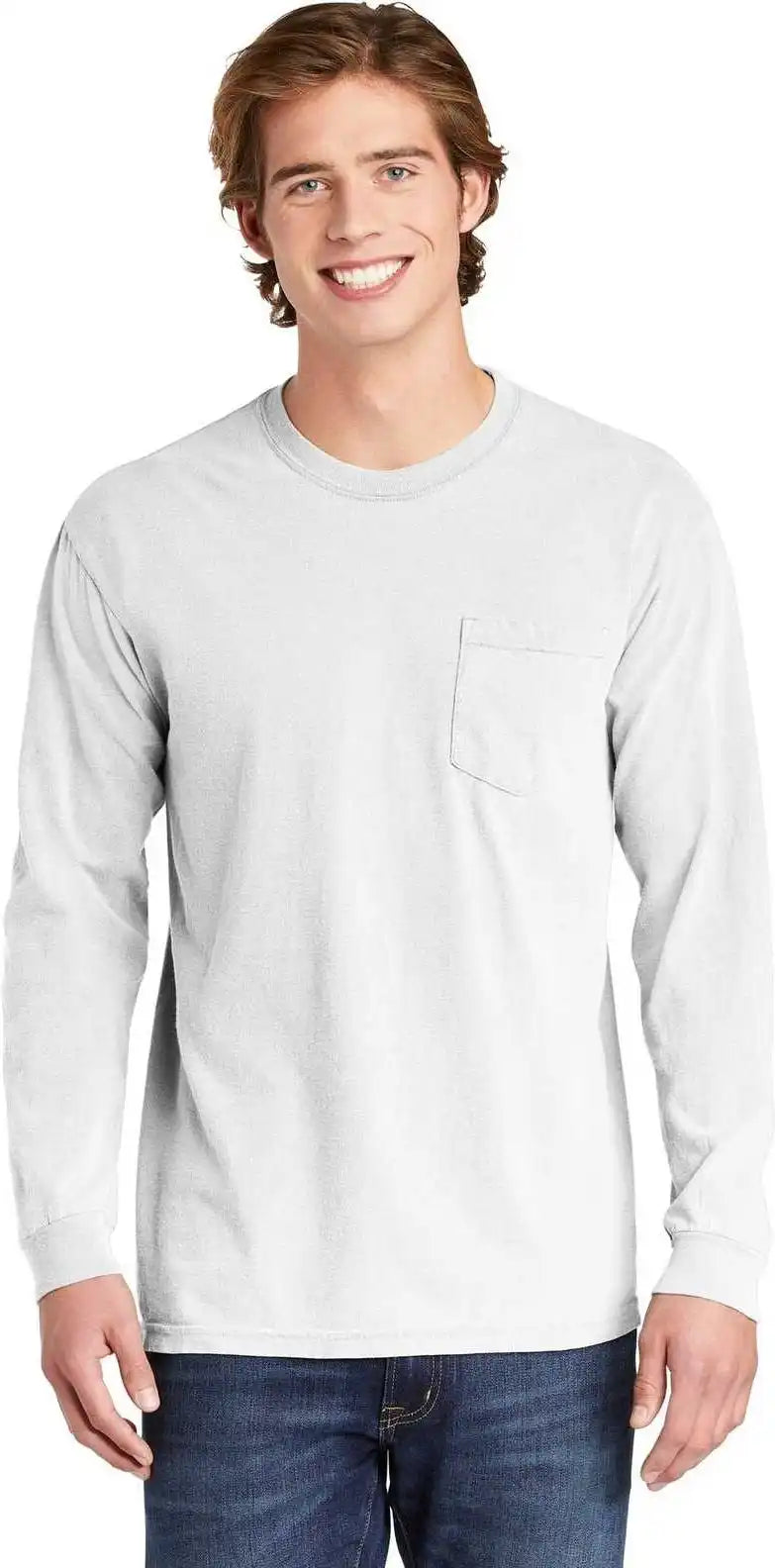 Comfort Colors 4410 Heavyweight Garment Dyed Long Sleeve Pocket Tee White