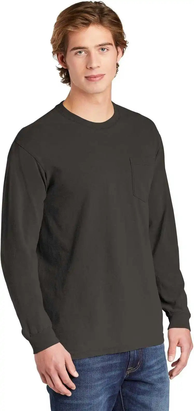Comfort Colors 4410 Heavyweight Garment Dyed Long Sleeve Pocket Tee Pepper