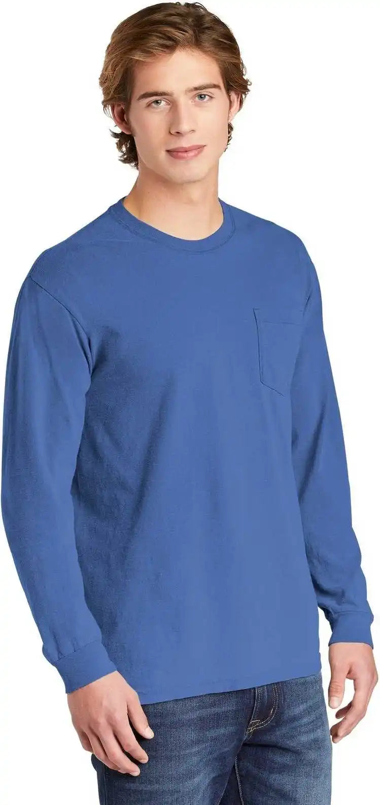 Comfort Colors 4410 Heavyweight Garment Dyed Long Sleeve Pocket Tee Flo Blue