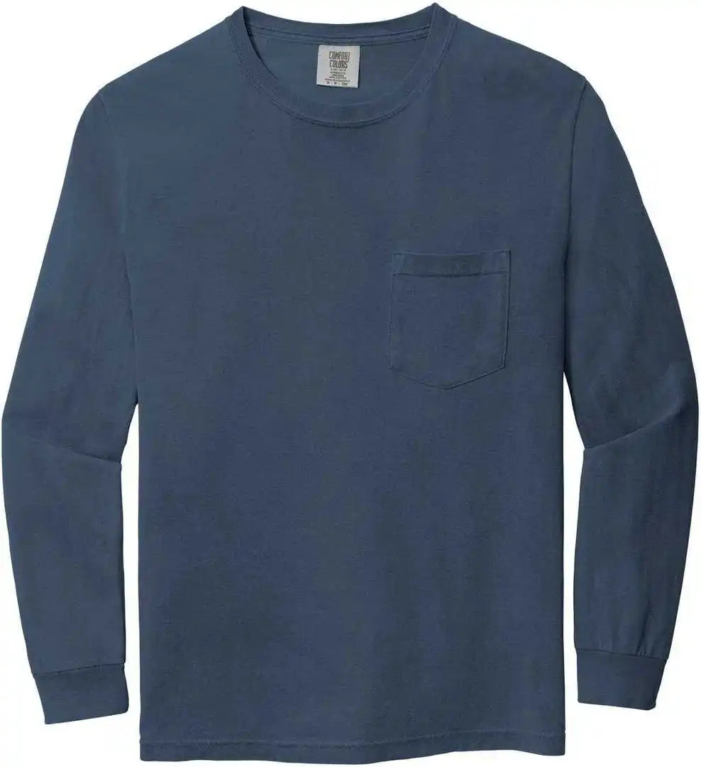 Comfort Colors 4410 Heavyweight Garment Dyed Long Sleeve Pocket Tee Blue Jean