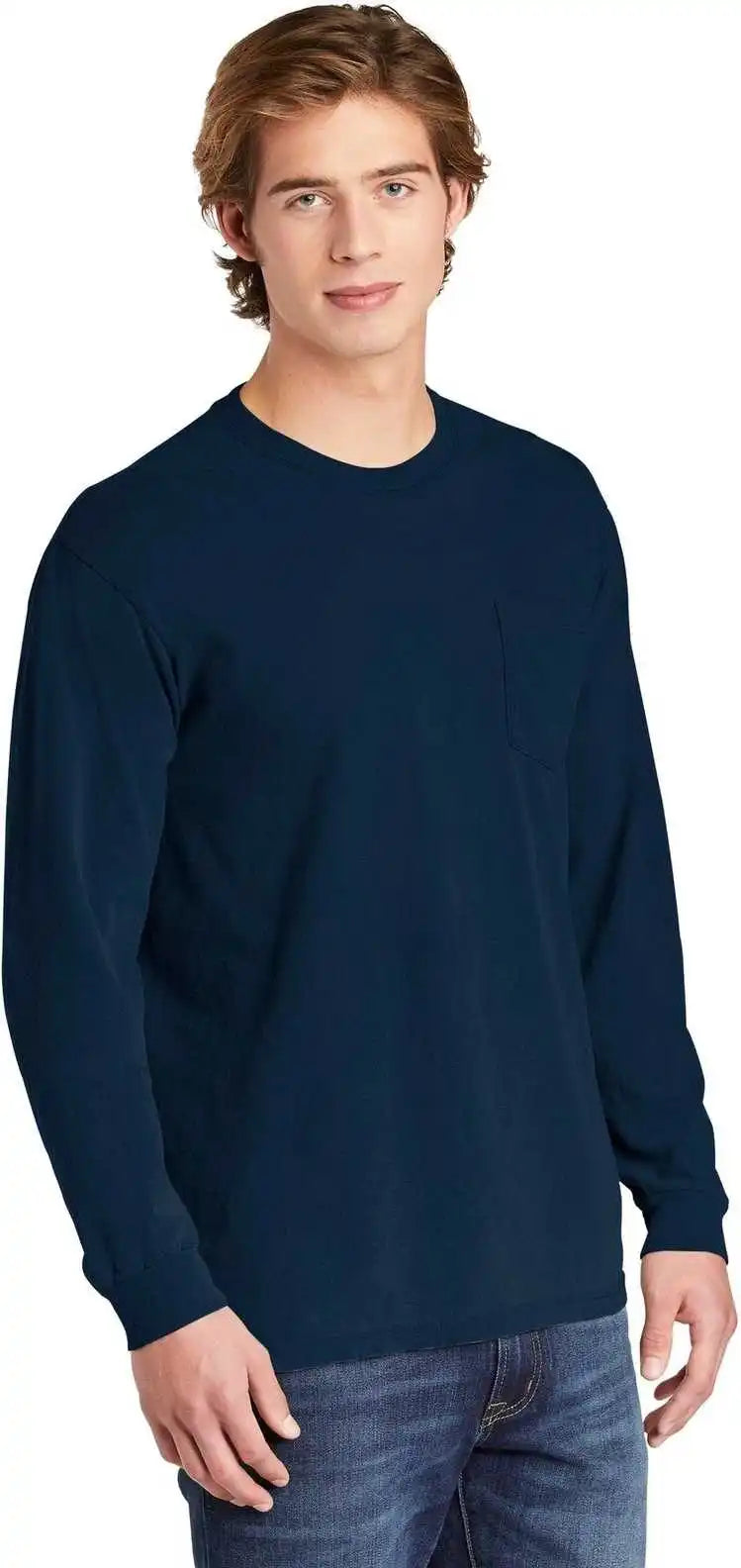 Comfort Colors 4410 Heavyweight Garment Dyed Long Sleeve Pocket Tee True Navy