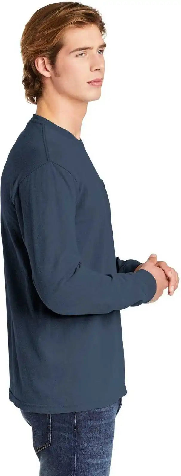Comfort Colors 4410 Heavyweight Garment Dyed Long Sleeve Pocket Tee Blue Jean