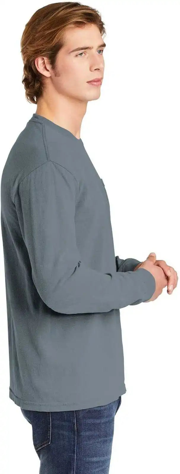Comfort Colors 4410 Heavyweight Garment Dyed Long Sleeve Pocket Tee Granite