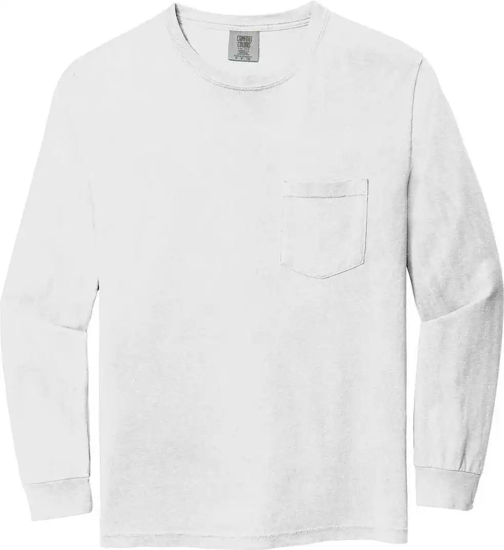 Comfort Colors 4410 Heavyweight Garment Dyed Long Sleeve Pocket Tee White