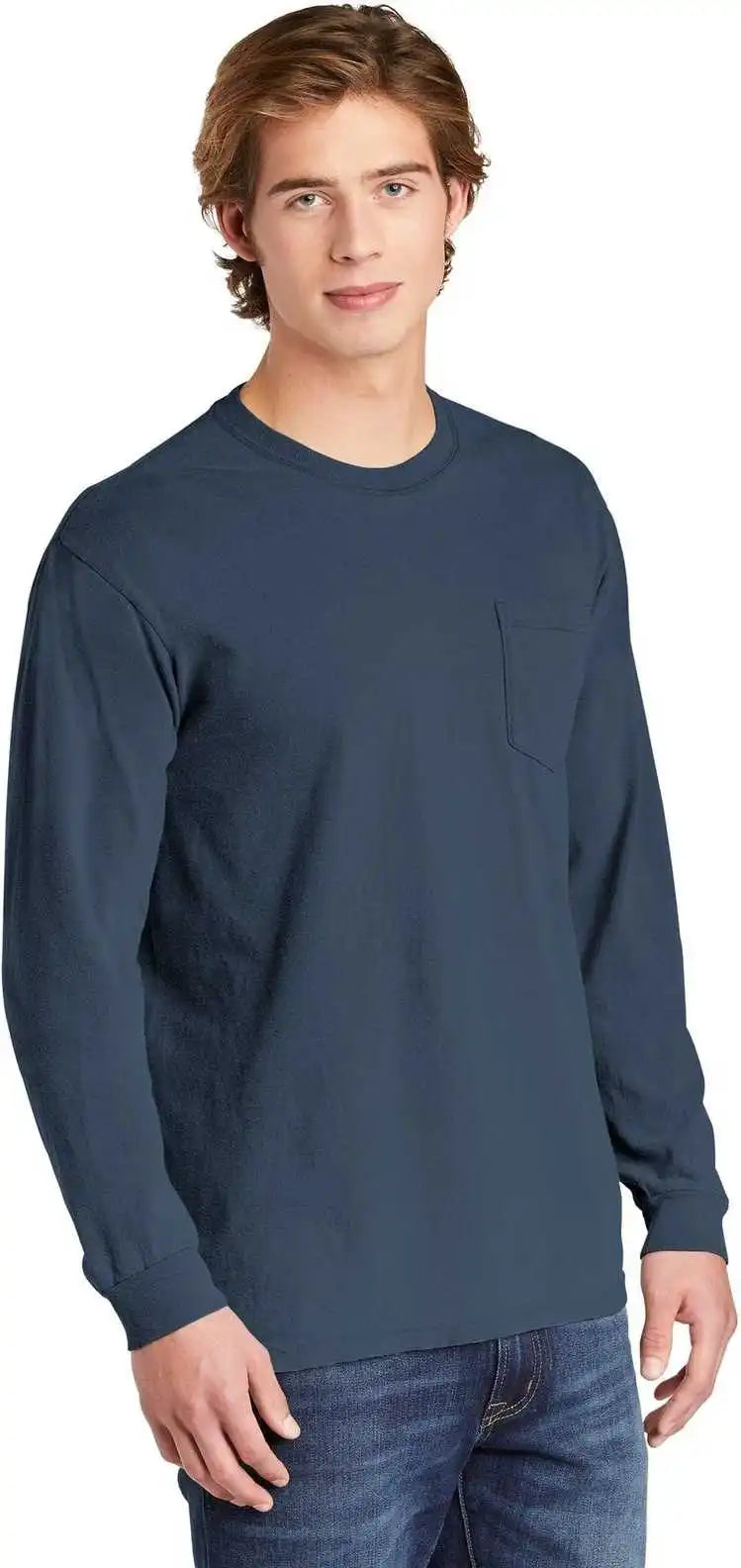 Comfort Colors 4410 Heavyweight Garment Dyed Long Sleeve Pocket Tee Blue Jean