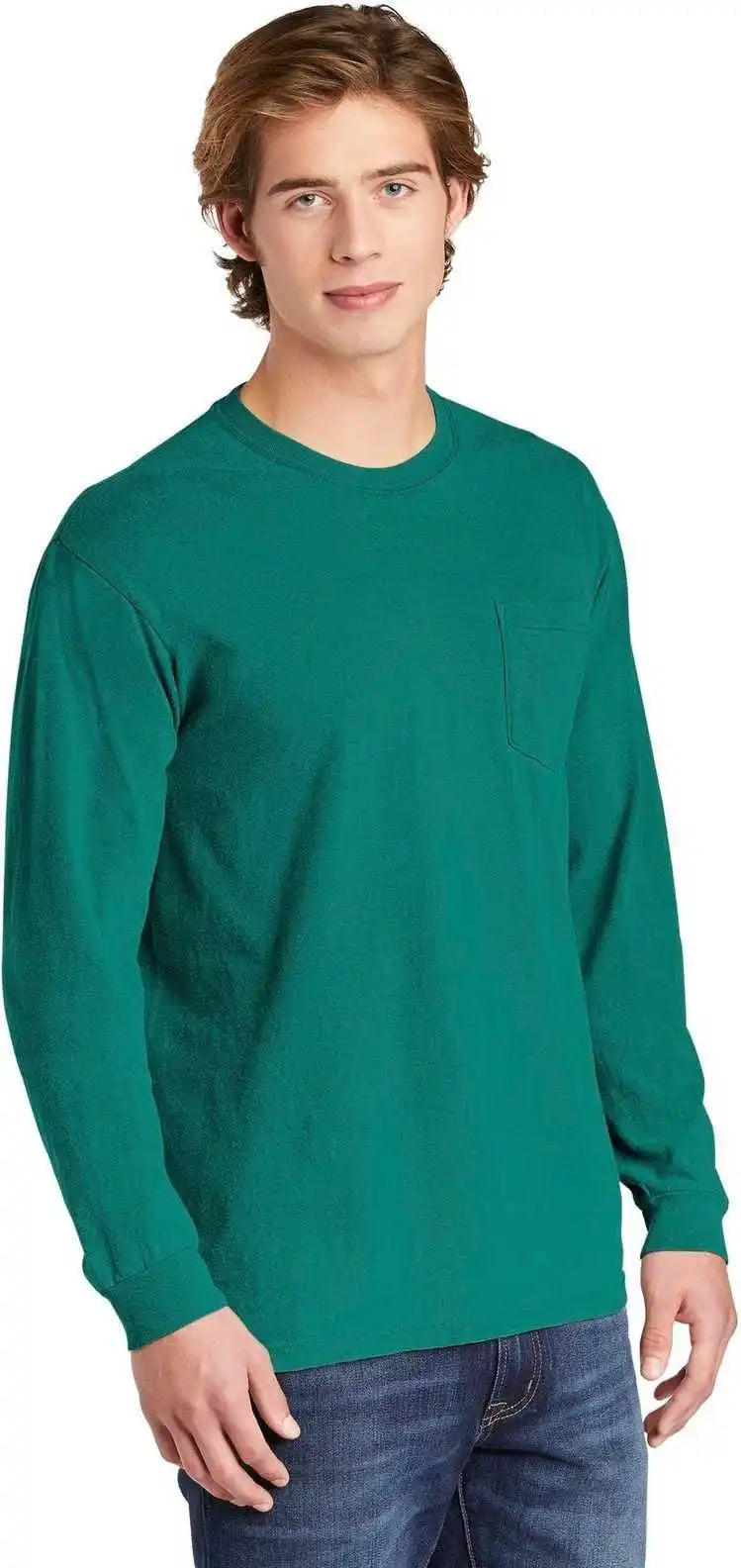 Comfort Colors 4410 Heavyweight Garment Dyed Long Sleeve Pocket Tee Seafoam