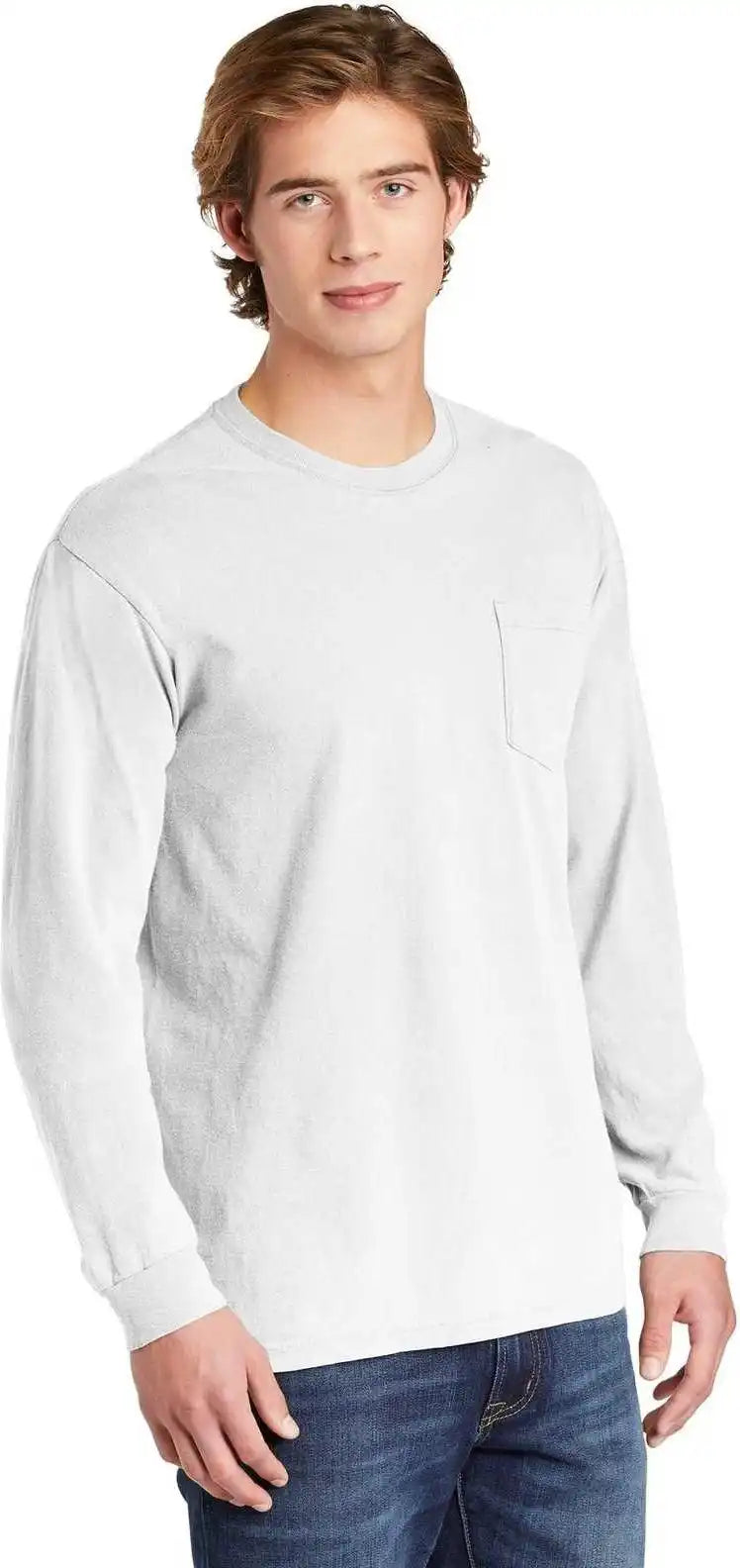Comfort Colors 4410 Heavyweight Garment Dyed Long Sleeve Pocket Tee White