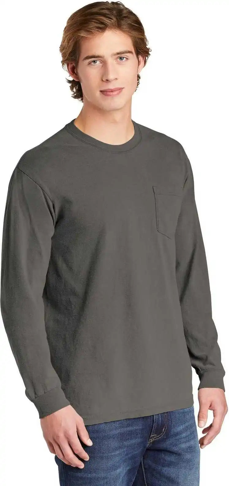 Comfort Colors 4410 Heavyweight Garment Dyed Long Sleeve Pocket Tee Gray