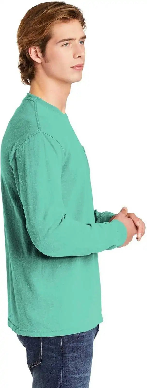 Comfort Colors 4410 Heavyweight Garment Dyed Long Sleeve Pocket Tee Chalky Mint
