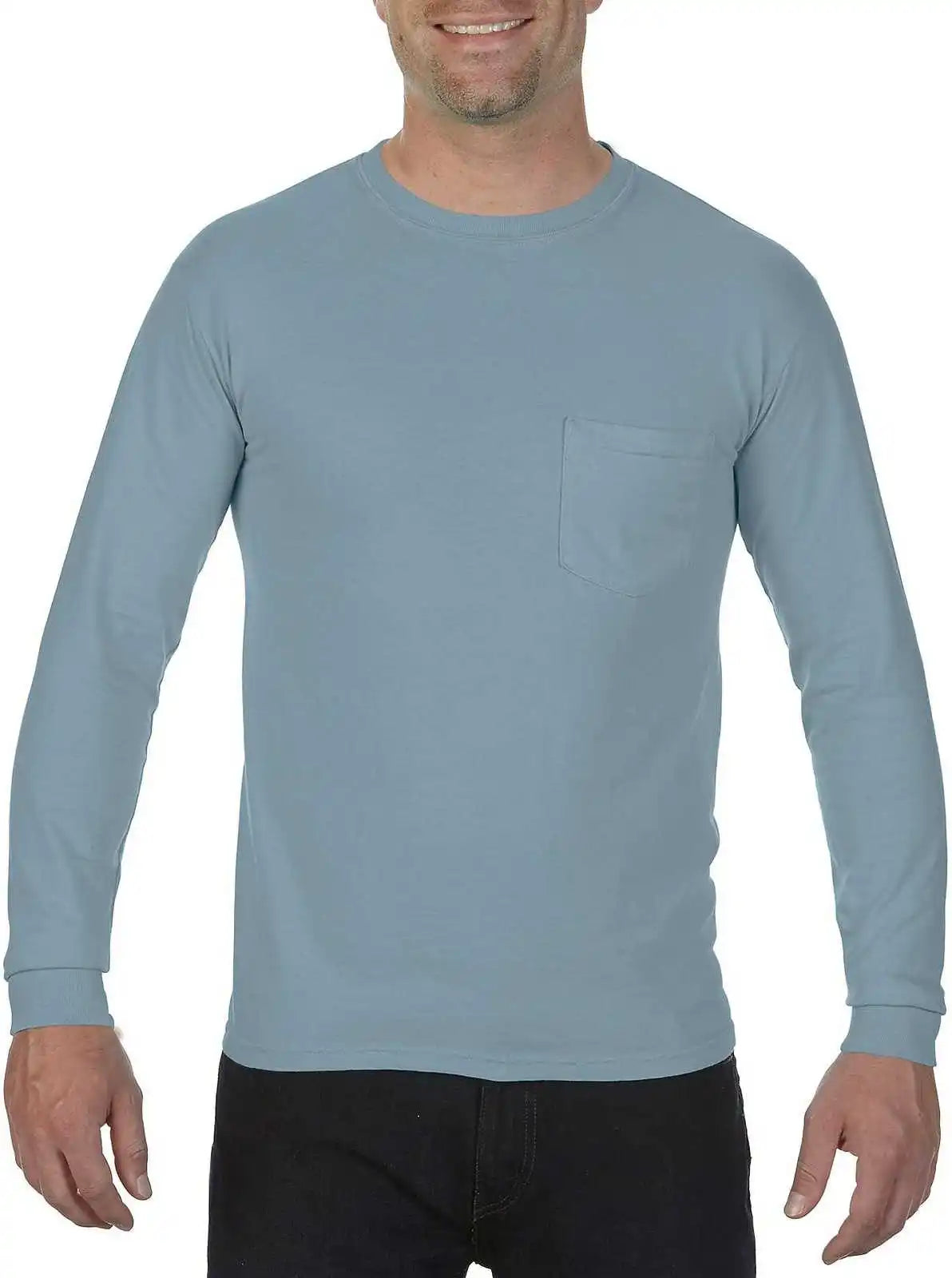 Comfort Colors 4410 Heavyweight Garment-dyed Long Sleeve Pocket Tee - Ice Blue