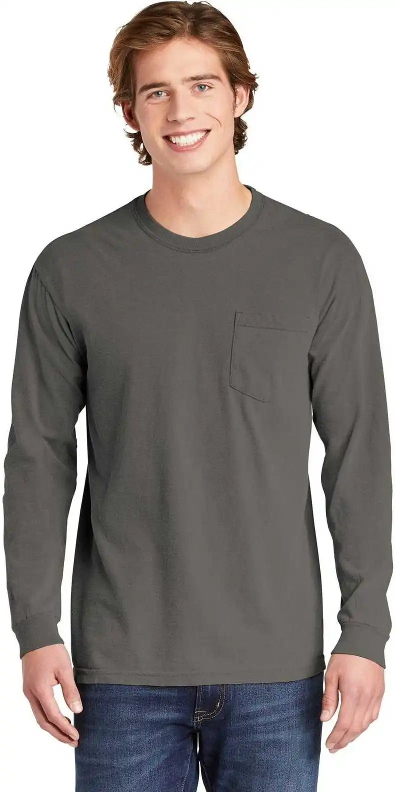 Comfort Colors 4410 Heavyweight Garment Dyed Long Sleeve Pocket Tee Gray