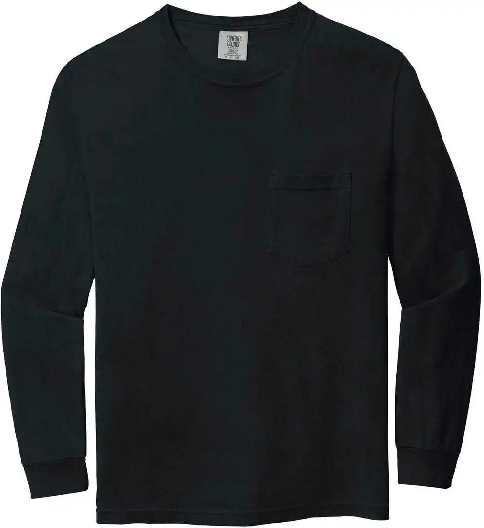 Comfort Colors 4410 Heavyweight Garment Dyed Long Sleeve Pocket Tee Black