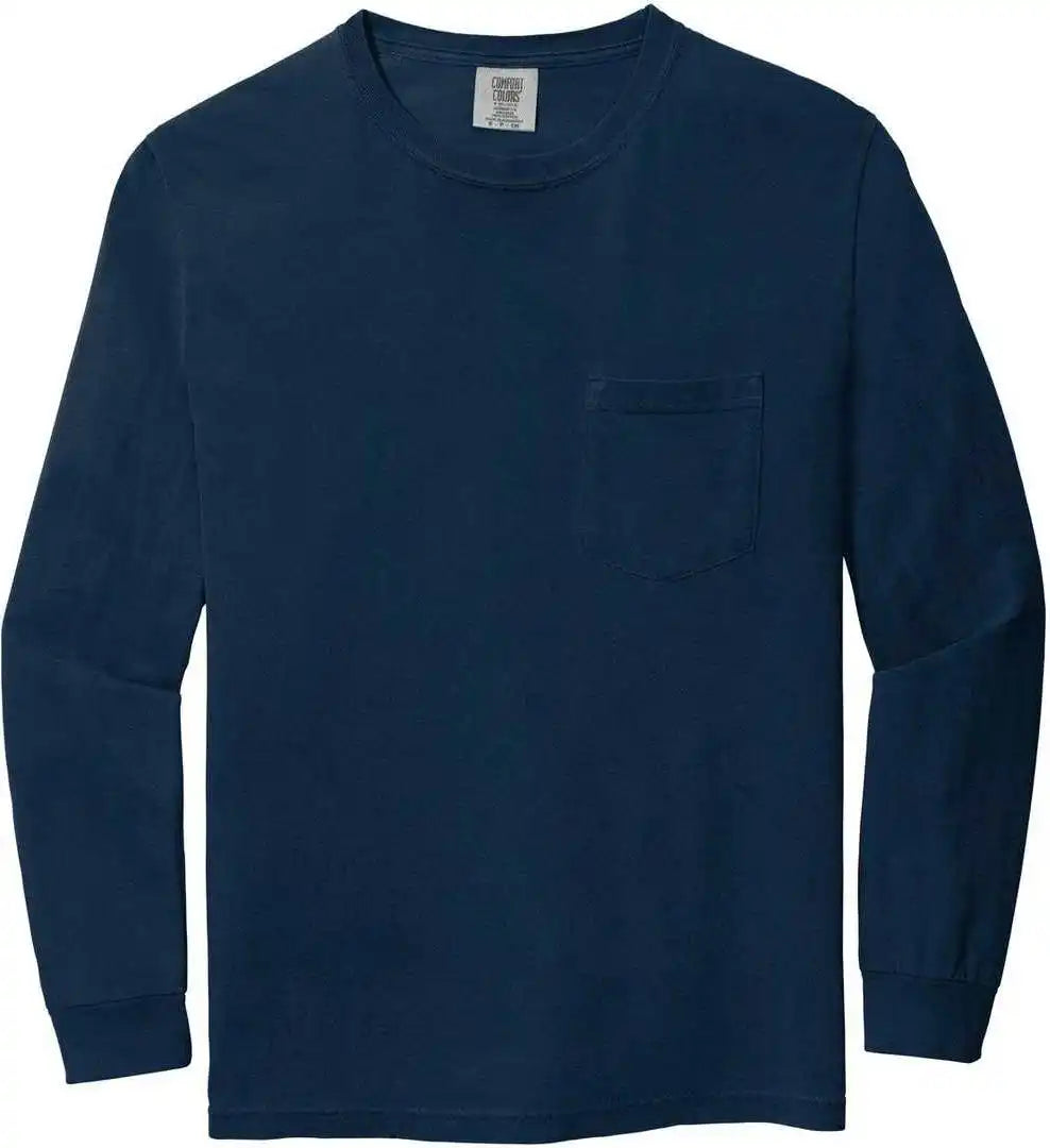 Comfort Colors 4410 Heavyweight Garment Dyed Long Sleeve Pocket Tee True Navy