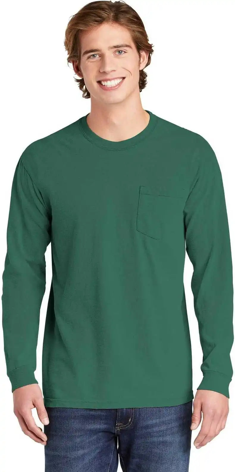 Comfort Colors 4410 Heavyweight Garment Dyed Long Sleeve Pocket Tee Light Green