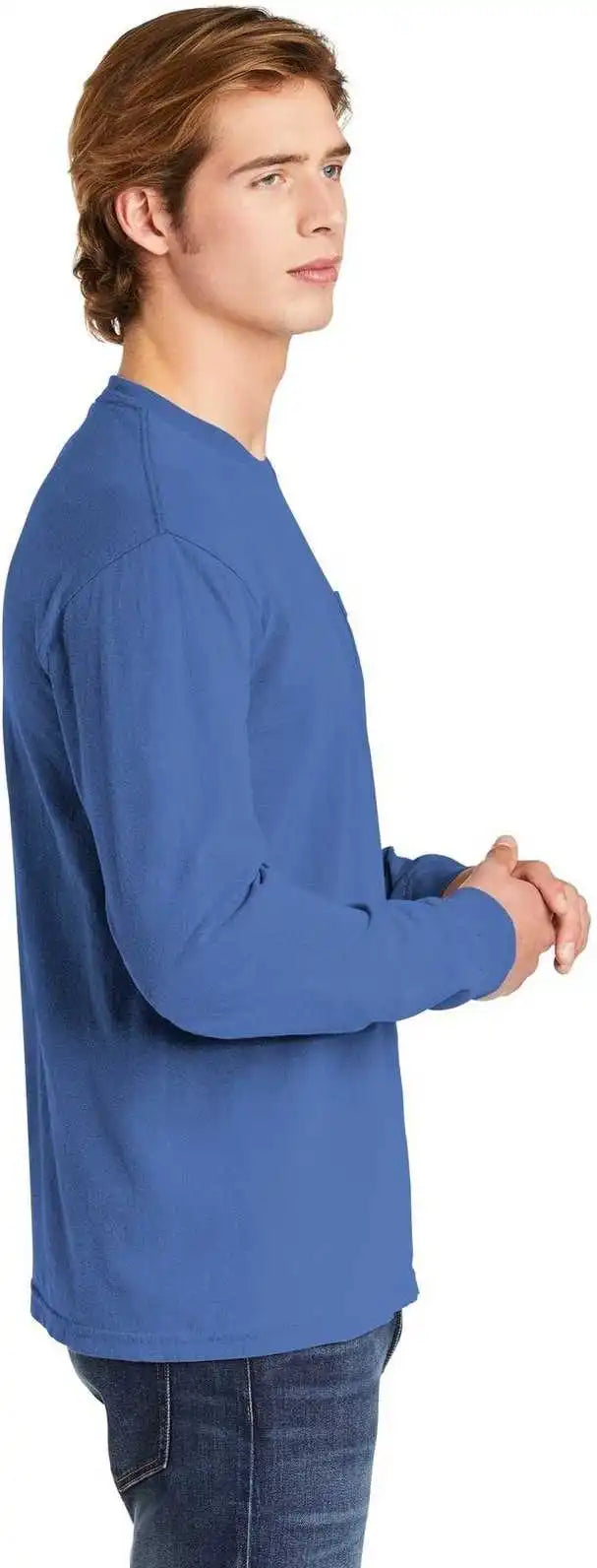 Comfort Colors 4410 Heavyweight Garment Dyed Long Sleeve Pocket Tee Flo Blue