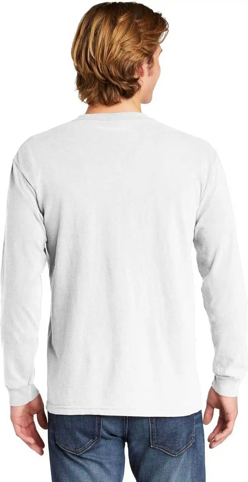 Comfort Colors 4410 Heavyweight Garment Dyed Long Sleeve Pocket Tee White