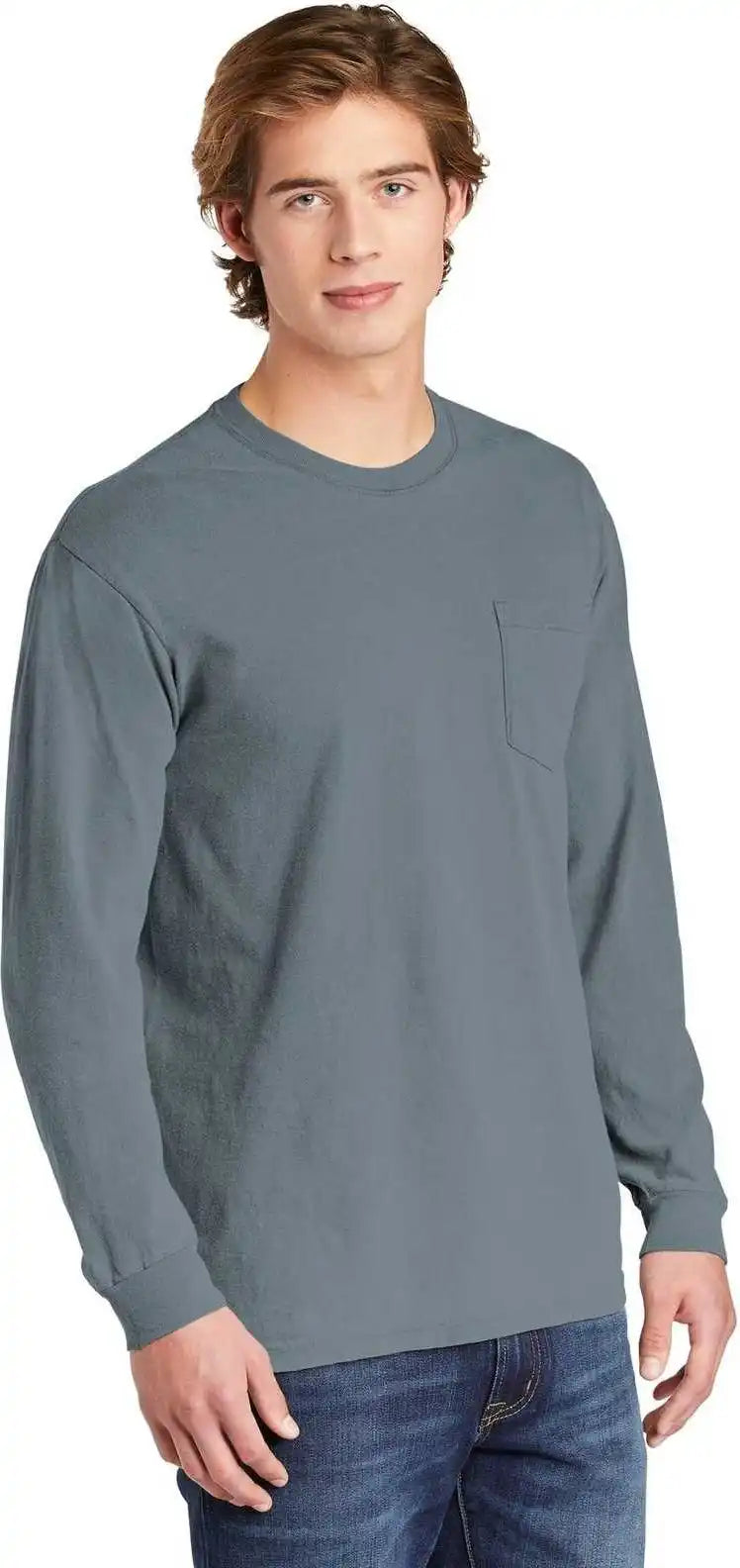 Comfort Colors 4410 Heavyweight Garment Dyed Long Sleeve Pocket Tee Granite