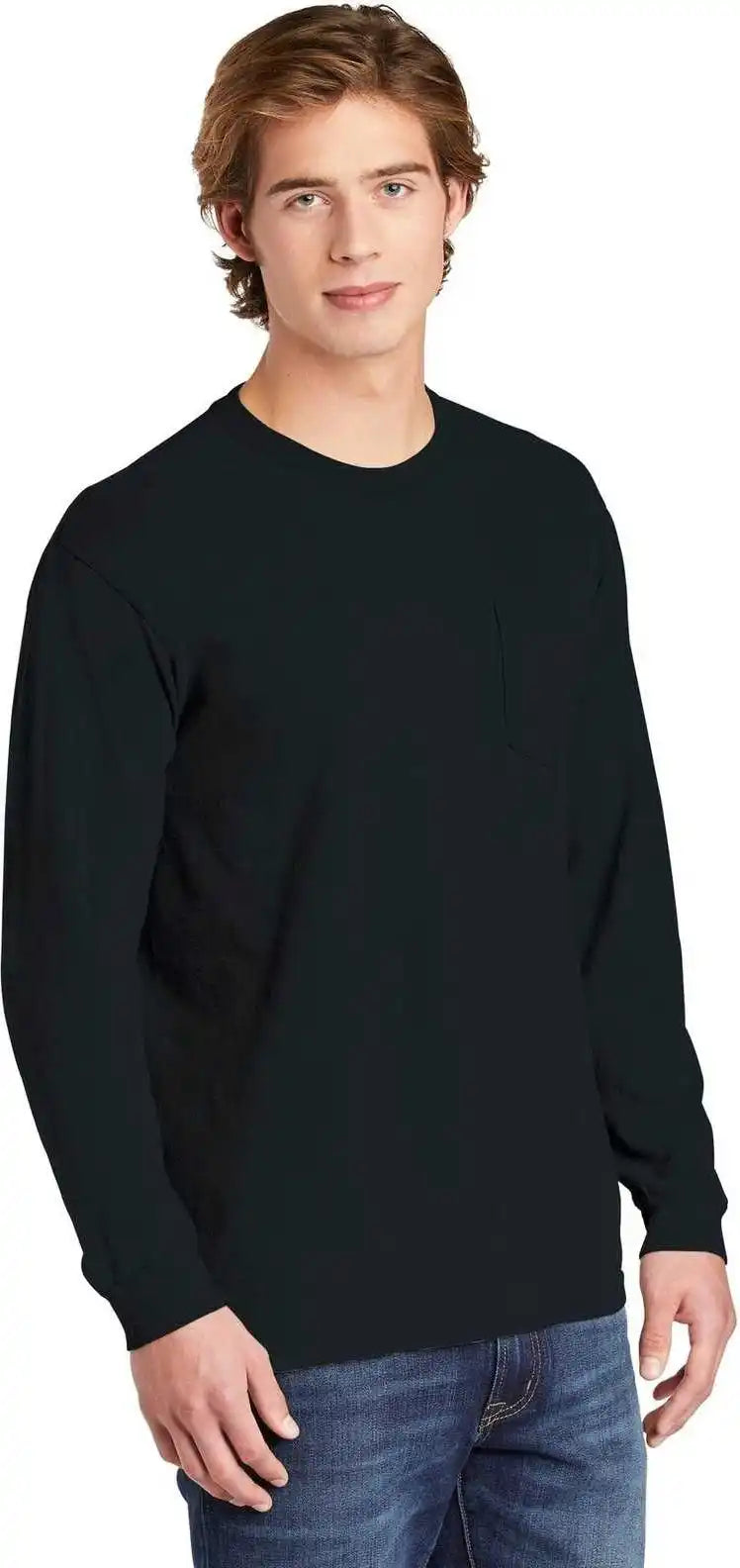 Comfort Colors 4410 Heavyweight Garment Dyed Long Sleeve Pocket Tee Black