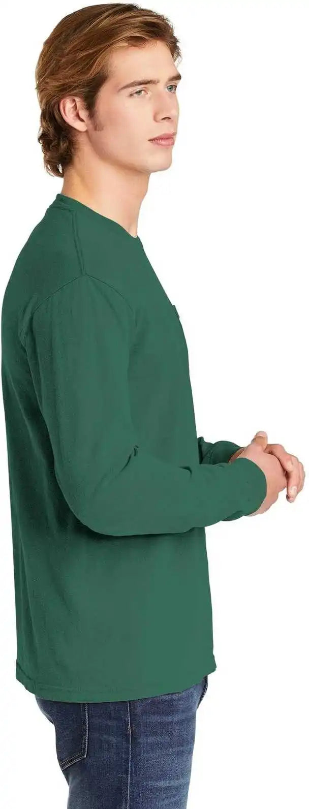 Comfort Colors 4410 Heavyweight Garment Dyed Long Sleeve Pocket Tee Light Green