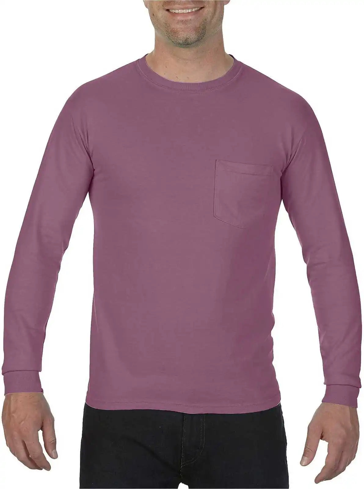 Comfort Colors 4410 Heavyweight Garment Dyed Long Sleeve Pocket Tee Berry