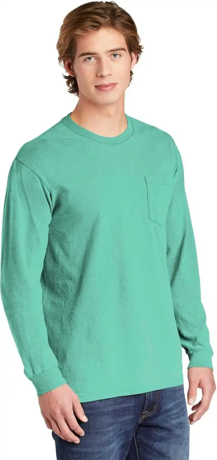 Comfort Colors 4410 Heavyweight Garment Dyed Long Sleeve Pocket Tee Chalky Mint