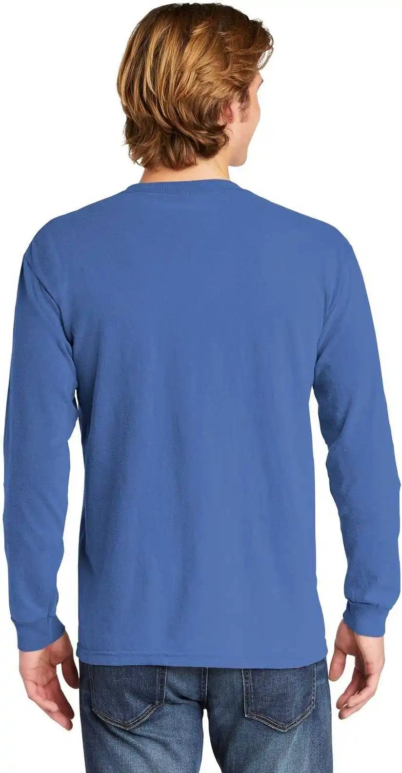 Comfort Colors 4410 Heavyweight Garment Dyed Long Sleeve Pocket Tee Flo Blue