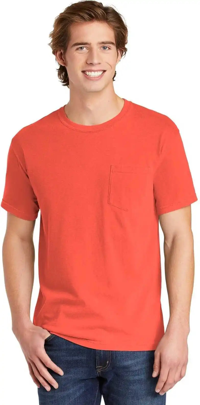 Comfort Colors 6030 Heavyweight Ring Spun Pocket Tee Bright Salmon
