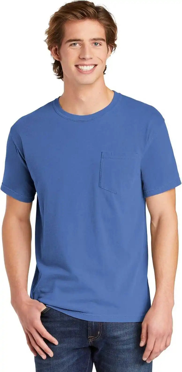 Comfort Colors 6030 Heavyweight Ring Spun Pocket Tee Flo Blue