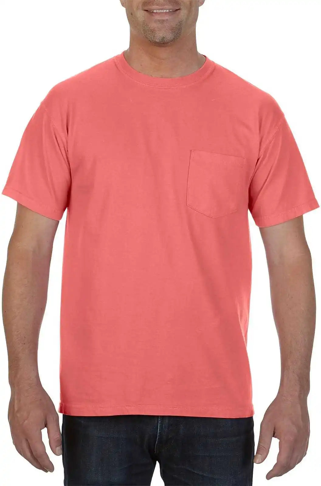 Comfort Colors 6030 Heavyweight Ring Spun Pocket Tee - Neon Red Orange