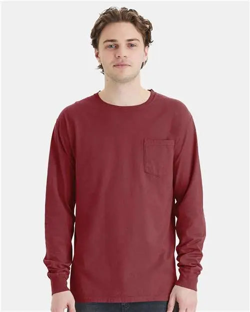 Comfortwash by Hanes Gdh250 Garment-dyed Long Sleeve T-shirt with a Pocket - Cayenne - s