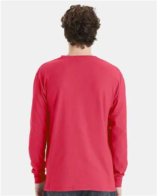 Comfortwash by Hanes Gdh250 Garment-dyed Long Sleeve T-shirt with a Pocket - Crimson Fall