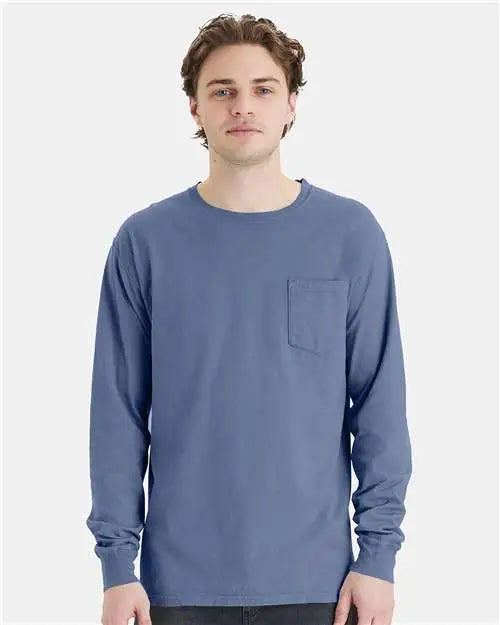 Comfortwash by Hanes Gdh250 Garment-dyed Long Sleeve T-shirt with a Pocket - Saltwater
