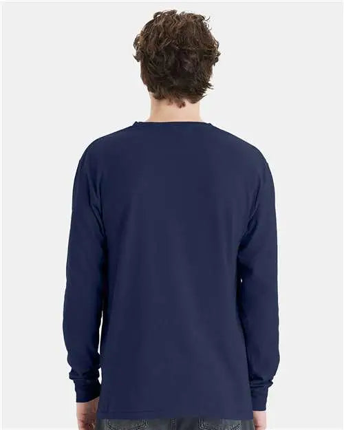 Comfortwash by Hanes Gdh250 Garment-dyed Long Sleeve T-shirt with a Pocket - Navy
