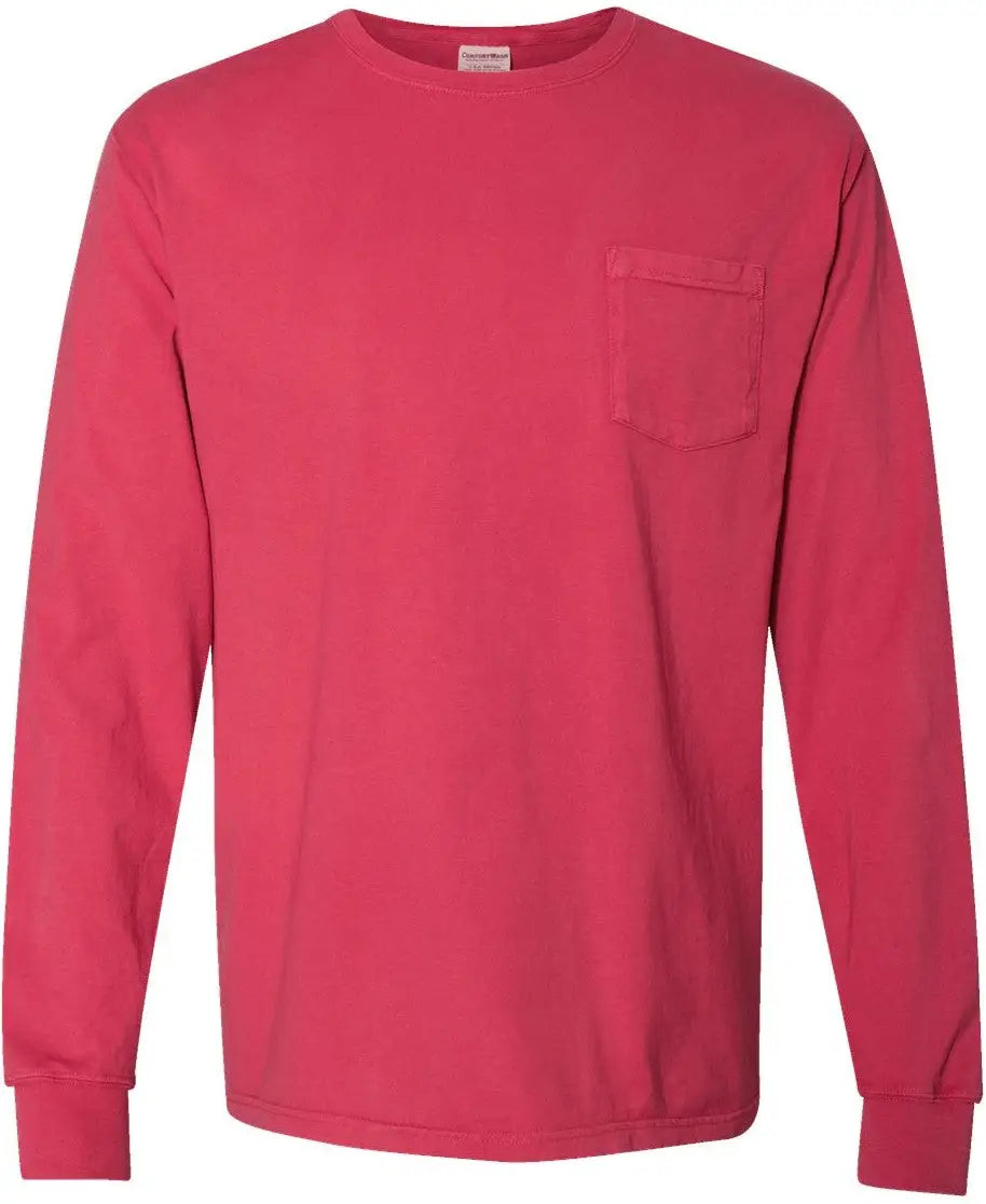 Comfortwash by Hanes Gdh250 Garment-dyed Long Sleeve T-shirt with a Pocket - Crimson Fall - Cardinal / s