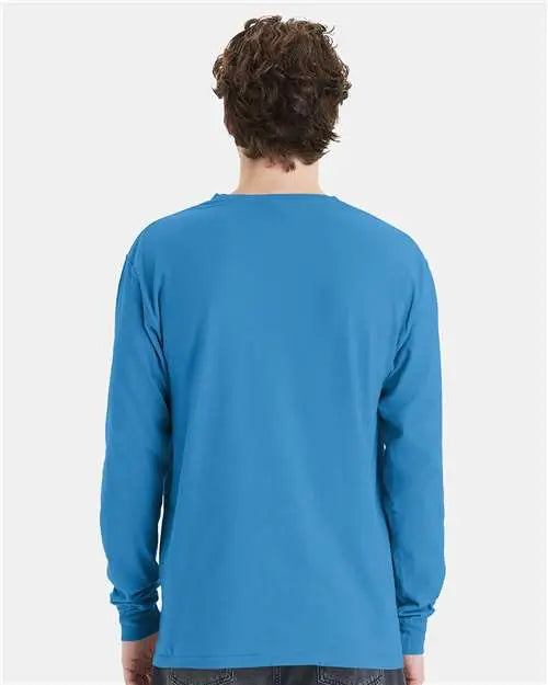 Comfortwash by Hanes Gdh250 Garment-dyed Long Sleeve T-shirt with a Pocket - Summer Sky Blue