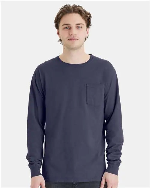 Comfortwash by Hanes Gdh250 Garment-dyed Long Sleeve T-shirt with a Pocket - Anchor Slate