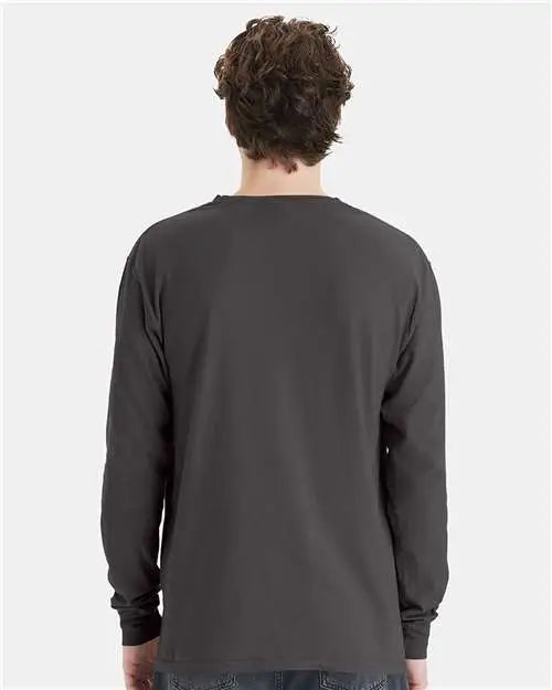 Comfortwash by Hanes Gdh250 Garment-dyed Long Sleeve T-shirt with a Pocket - New Railroad Grey