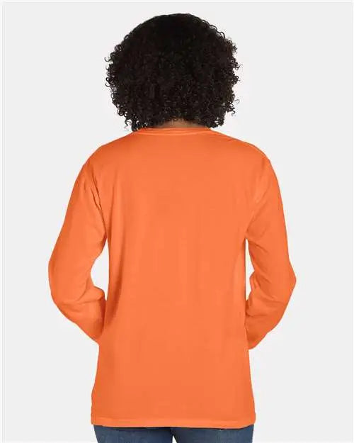 Comfortwash by Hanes Gdh250 Garment-dyed Long Sleeve T-shirt with a Pocket - Horizon Orange