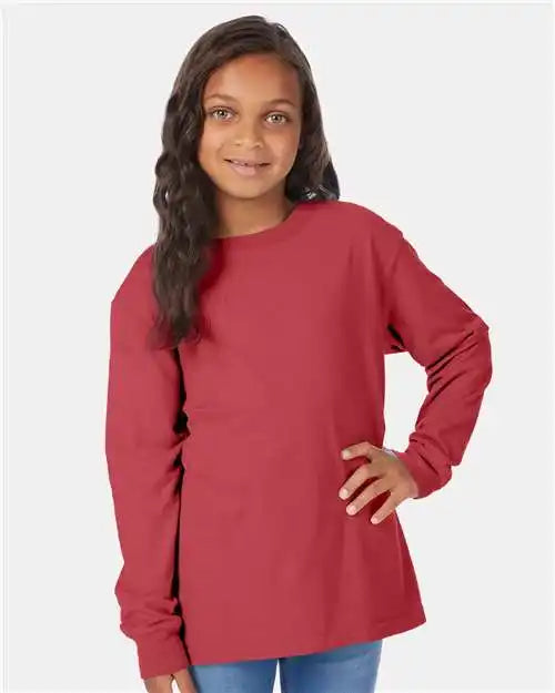 Comfortwash by Hanes Gdh275 Garment-dyed Youth Long Sleeve T-shirt - Crimson Fall