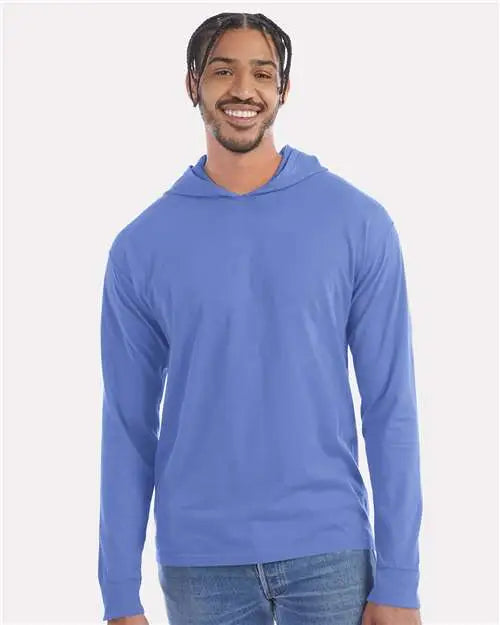 Comfortwash by Hanes Gdh280 Garment-dyed Jersey Hooded Long Sleeve T-shirt - Deep Forte Blue