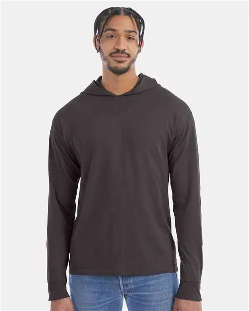Comfortwash by Hanes Gdh280 Garment-dyed Jersey Hooded Long Sleeve T-shirt - New Railroad Grey