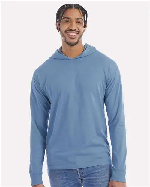 Comfortwash by Hanes Gdh280 Garment-dyed Jersey Hooded Long Sleeve T-shirt - Saltwater