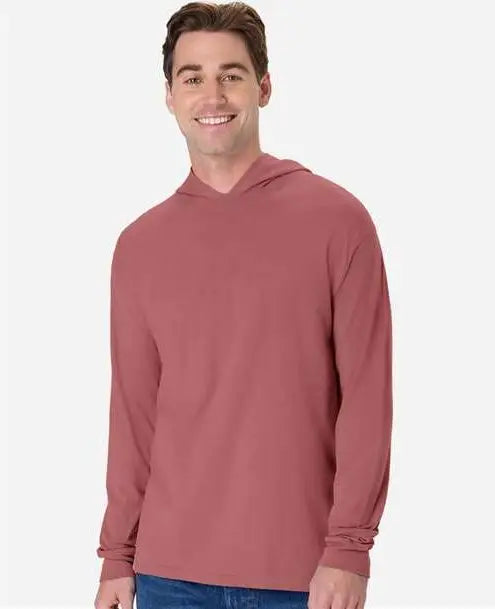Comfortwash by Hanes Gdh280 Garment-dyed Jersey Hooded Long Sleeve T-shirt - Nantucket Red