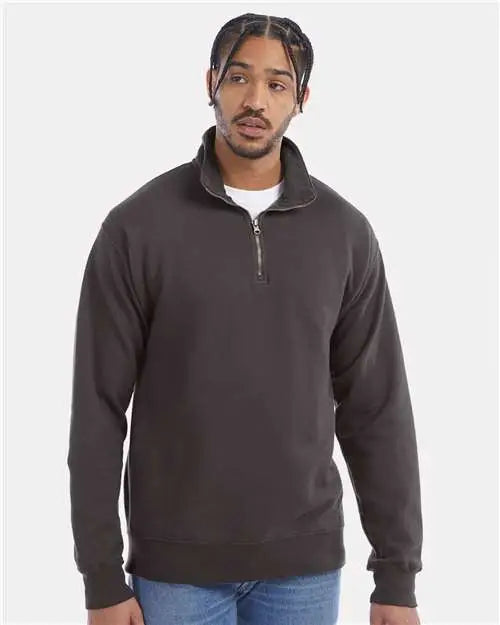 Comfortwash by Hanes Gdh425 Garment-dyed Quarter-zip Sweatshirt - New Railroad Grey