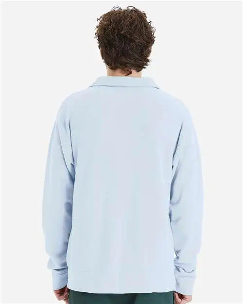 Comfortwash by Hanes Gdh490 Garment-dyed Polo Collar Sweatshirt - Soothing Blue