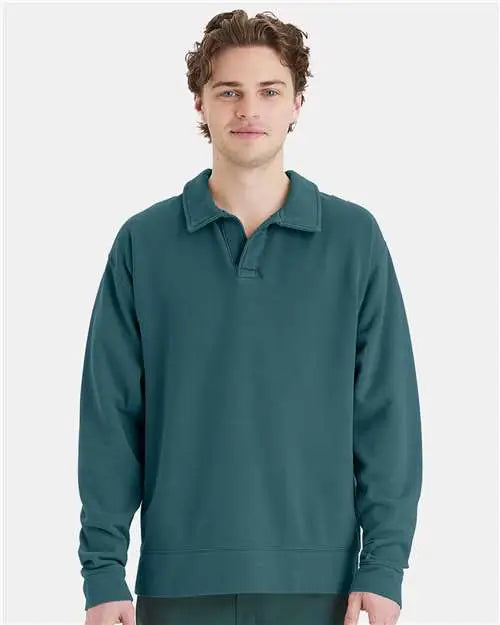 Comfortwash by Hanes Gdh490 Garment-dyed Polo Collar Sweatshirt - Cactus