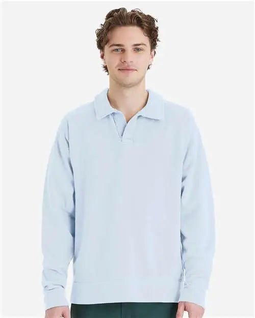 Comfortwash by Hanes Gdh490 Garment-dyed Polo Collar Sweatshirt - Soothing Blue