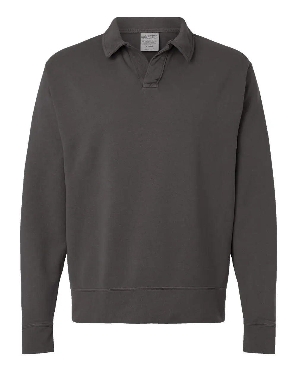 Comfortwash by Hanes Gdh490 Garment-dyed Polo Collar Sweatshirt - New Railroad Gray - Adult s