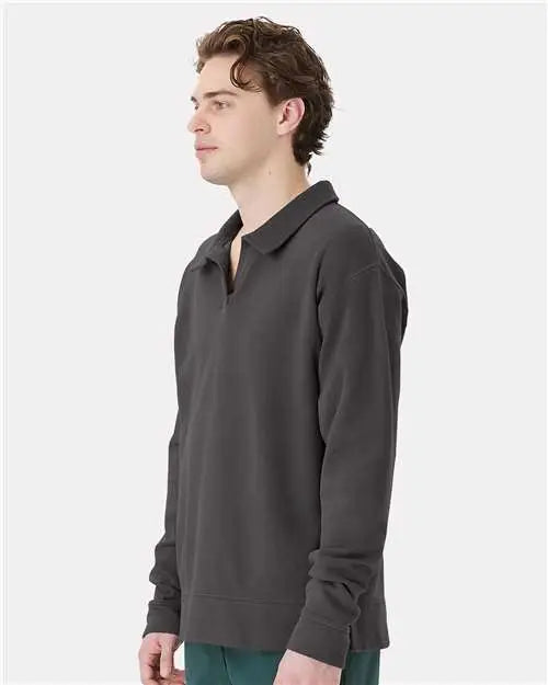 Comfortwash by Hanes Gdh490 Garment-dyed Polo Collar Sweatshirt - New Railroad Gray